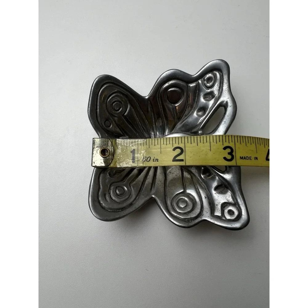 THREE  Silver Metal  Trays DRAGONFLY  LADY BUG  BUTTERFLY Candle Holder Dishes